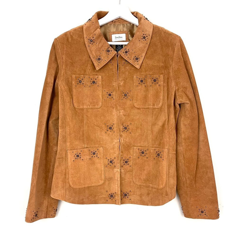 Neiman Marcus Exclusive Women’s Studded Tan 100% Suede Leather Jacket